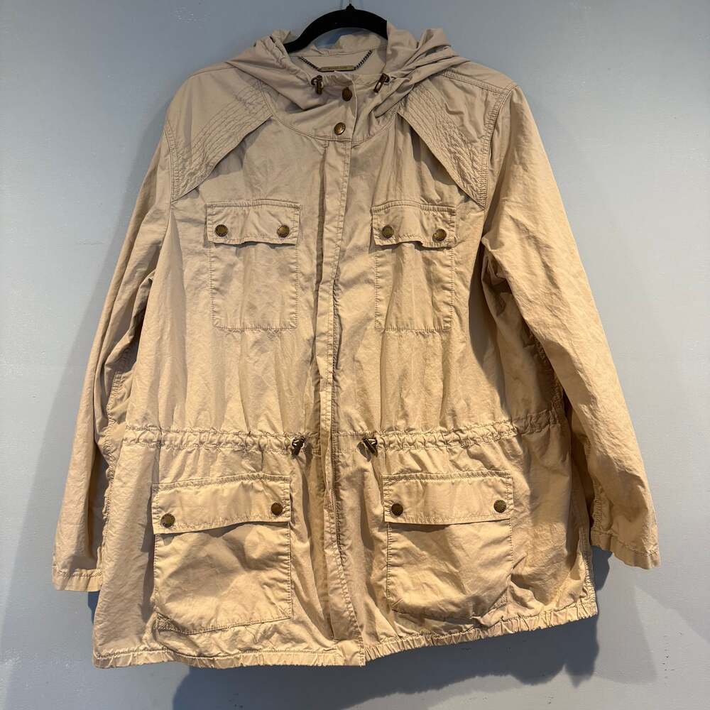 Michael Kors Hooded Utility Jacket Beige Tan Cotton Zip Front Women’s M/L